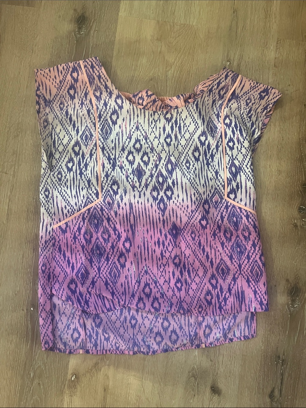 Cap-Sleeve Ombre Ikat Blouse in Pink and Purple - size M - American Eagle